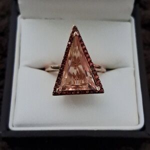 Morganite Quartz Triplet & Natural Coffee Zircon Halo Ring
